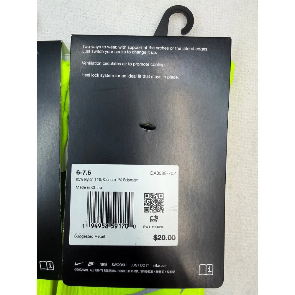 3 Nike Spark Lightweight Running Ankle Socks Volt Neon Yellow M 6-7.5 W 7.5-9